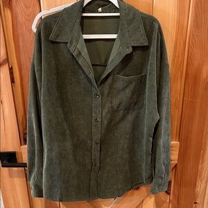 Green Corduroy Button-Up Shirt/shacket